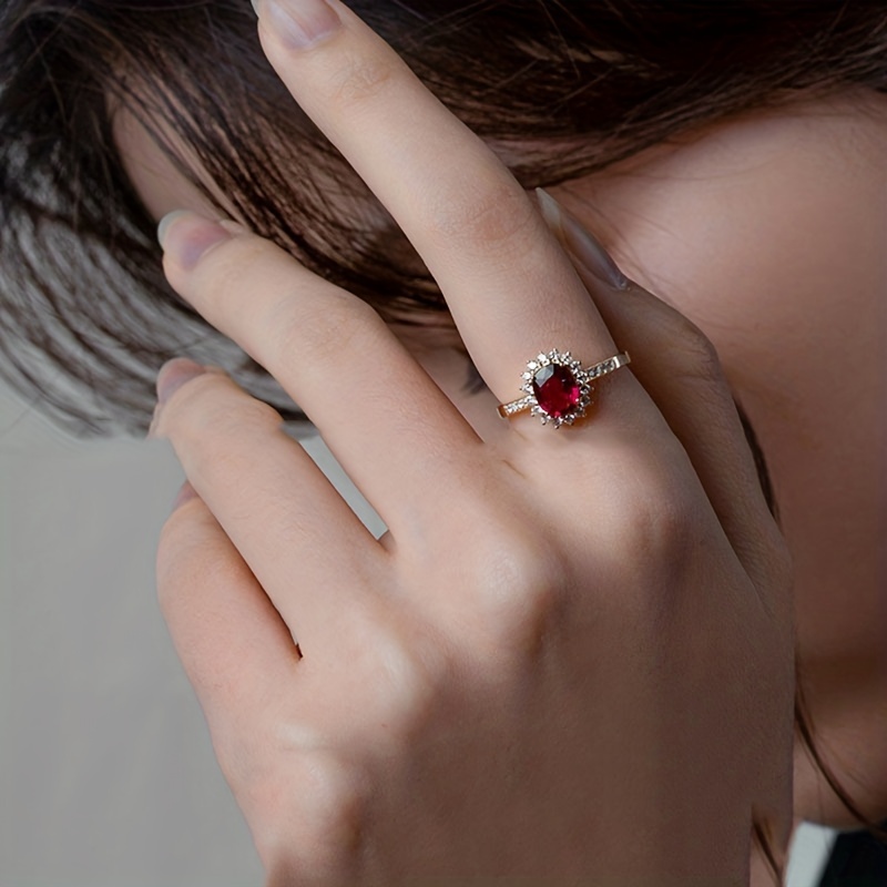 925 Sterling Silver Red Gemstone Rose Flower Ring